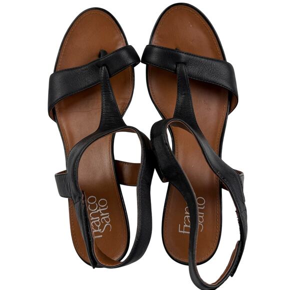 Franco Sarto Women's Dori Wedge Sandals Leather Black Size 9 - Picture 2 of 8